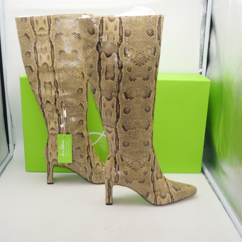 NEW Sam Edelman Women's 6 WIDE CALF Sylvia Tan Python Embossed Leather Boots - Picture 7 of 15